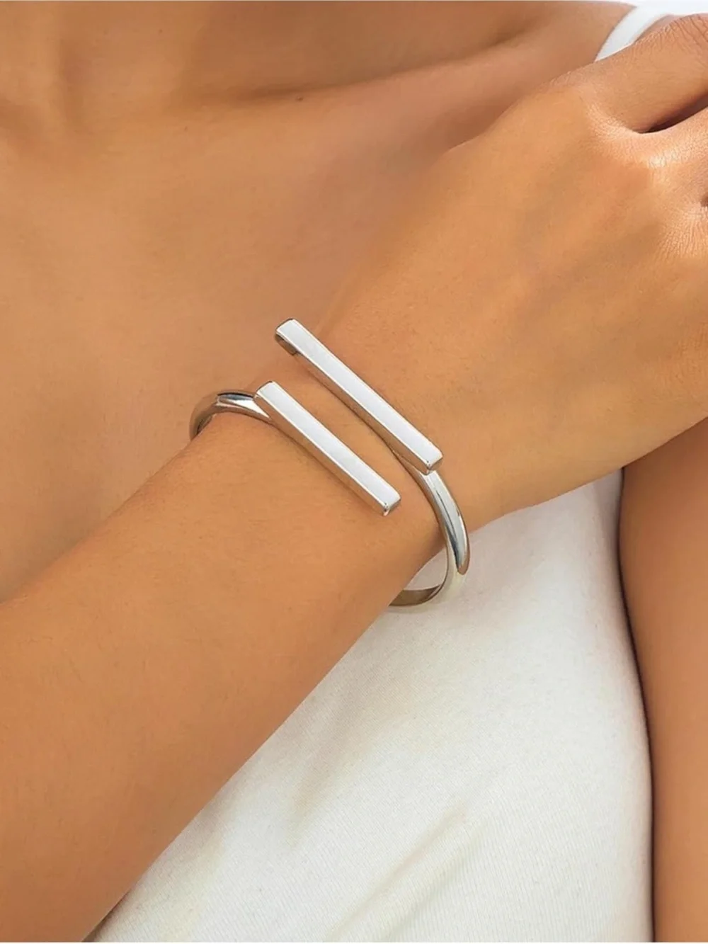 Silver Open Cuff Bracelet and Matching Ring Set
